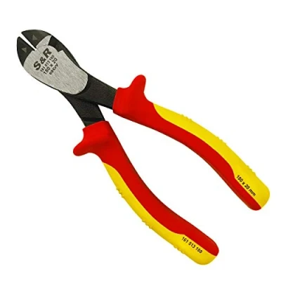 Abbildung von S&amp;R VDE Kraft Seitenschneider 180mm 1000V Zange, 60CrV Stahl, HRC 58 66, hitze und induktions gehärtet, ergonomisch mit 2 Komponenten Griffen, Draht Kabelschneider, Schneidbacken 20mm