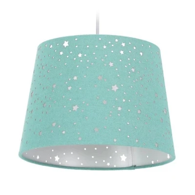 Abbildung von Relaxdays Children&#039;s Hanging Lamp with Stars Kinderzimmerlampe Sterne, hängende Schirmlampe, Jungen &amp; Mädchen, Sternenhimmel, E27, runder Stoffschirm, Mint, 70% Eisen 20% Leinen 10% Kunststoff