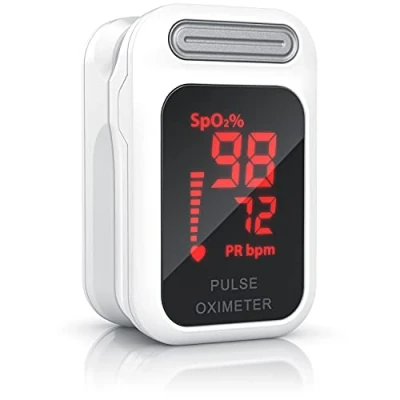 Abbildung von Medicinalis Pulsoximeter Finger Herzrate SpO2 Sättigung Batterieanzeige Fingerpulsoximeter Messung von Puls und Sauerstoffsättigung am OLED Display Alarm One Touch Bedienung