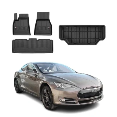 Abbildung von OMAC Fußmatten &amp; Kofferraumwanne Set kompatibel mit Tesla Model S 2012 2024 Gummi 4X