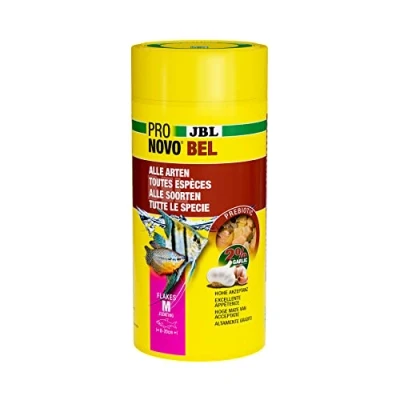 Abbildung von JBL PRONOVO BEL FLAKES, Hauptfutter für alle Aquarienfische von 8 20 cm, Fischfutter Flocken, Größe M, 1 l