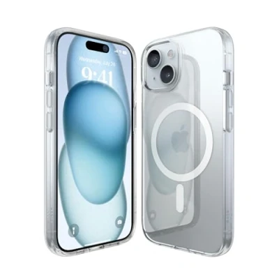 Abbildung von elago Magnetische Hybrid Transparent Hülle Kompatibel mit iPhone 15 Hülle, MagSafe, PC+TPU Technologie, US Military Grade Fallschutz, Reduzierte Vergilbung (Weiß)