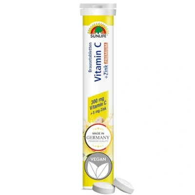 Abbildung von SUNLIFE SUNLIFE® Vitamin C + Zink Brausetabletten Immunsystem Erkältung Täglich 1x eine Brausetablette in einem Glas Wasser (250 ml) auflösen und trinken