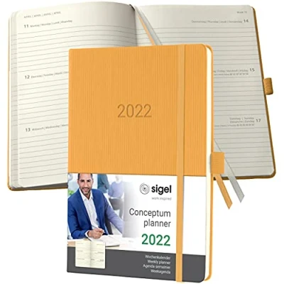 Abbildung von SIGEL C2268 Terminplaner Wochenkalender 2022 ca. A5 orange Hardcover 192 Seiten Gummiband, Stiftschlaufe, Archivtasche PEFC zertifiziert Conceptum