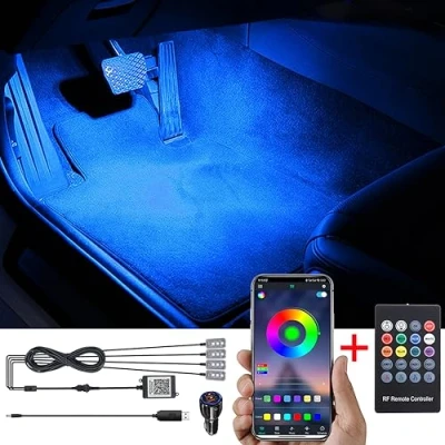 Abbildung von TABEN RGB Auto Fußraum Ambientebeleuchtung Kit APP Steuerung + RF Fernbedienung, 16.7 Millionen Farben Sound Aktive Musik Sync Autoladegerät USB Kabel Car Innenraum Atmosphäre Licht DC 12V