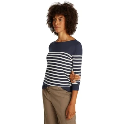 Abbildung von Tommy Hilfiger Stitch BOAT Sweater Strickpullover, Damen, Größe: XXS, Dark night navy/ivory petal