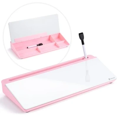 Abbildung von Varhomax Glas Schreibtisch Whiteboard mit Aufbewahrung, Buddy für To do Liste, Notizmöglichkeit Schreibtisch, trocken abwischbar, Whiteboard, Tastaturständer Zuhause, Büro und