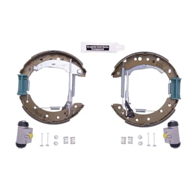 Abbildung von HELLA Shoe Kit Pro 8DB 355 005 121 Bremsensatz, Trommelbremse mit Radbremszylinder, Stellelement PEUGEOT: 206 Schrägheck, SW, 206+ Schrägheck