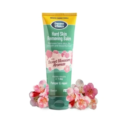 Abbildung von Dermatonics Harthautentfernender Balsam für Diabetiker geeignet mit süßen Blütenaromen enthält feuchtigkeitsspendende Sheabutter und feuchtigkeitsspendendem schwedischen Haferlipid 125 ml