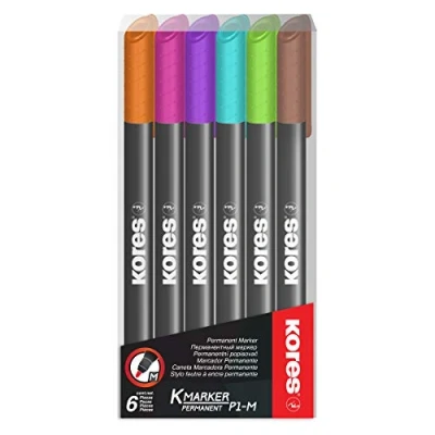 Abbildung von Kores K Marker P1: Bunte Permanent Stifte, Dünne Faserspitze mit wasserfester und nahezu geruchsfreier Tinte, für alle Oberflächen, Packung von 6 sortierten Farben