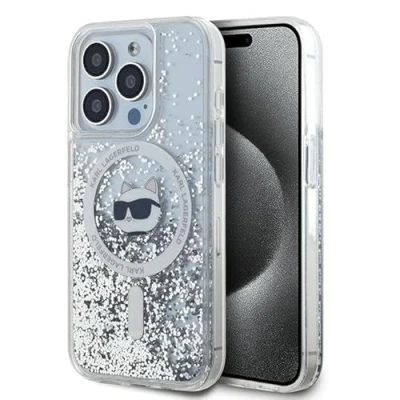 Abbildung von CG Mobile Karl Lagerfeld KLHMP15XLGCHSGH Hülle für iPhone 15 Pro Max 6.7&quot; hardcase transparent Liquid Glitter Choupette Head