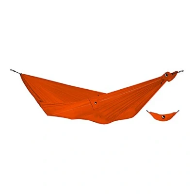Abbildung von Fair Trade &amp; handgemachte Compact Leicht Hängematte ORANGE für Reisen, Camping und Alltag, 3,2 * 1,55m, nur 480g, aus Fallschirmseide, Set Up &lt; 1 min.