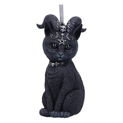 Abbildung von Nemesis Now Cult Cuties Pawzuph Hängeornament, 10 cm, Kunstharz, schwarz, gruselig entzückende gehörnte Katze, in feinstem Harz gegossen, fachmännisch handbemalt