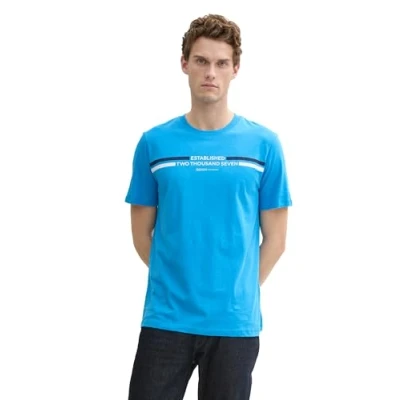 Abbildung von TOM Tailor Denim Printed Tshirt print, Herren, Größe: XL, Bright ibiza blue
