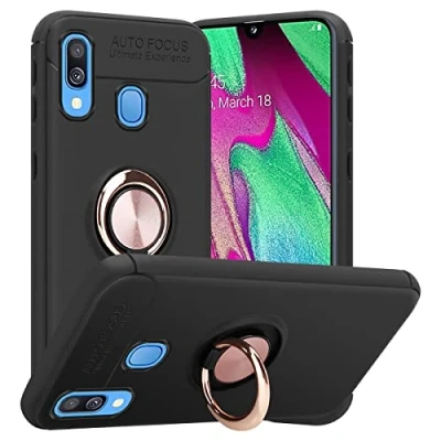 Abbildung von Cadorabo Hülle kompatibel mit Samsung Galaxy A40 Schutzhülle TPU Silikon Case Ring Slim Kratzfest Weiche Gummi Rundumschutz für in Schwarz
