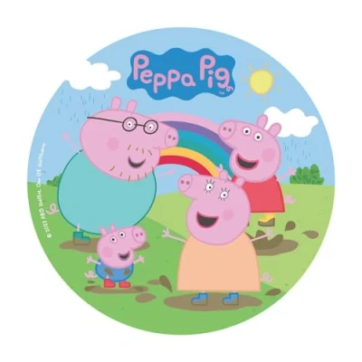 Abbildung von Dekora, Peppa Pig Essbare Oblate, Geburtstagskuchendeko für Kinder, Runder Esspapier Cake Topper 20 CM