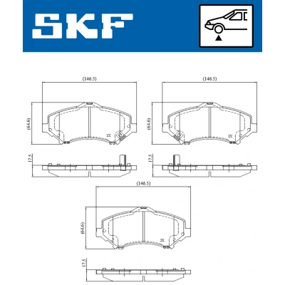 Abbildung von SKF VKBP 80334 A Bremsbelagsatz mit akustischer Verschleißwarnung JEEP: Compass, Cherokee IV, III, DODGE: Journey MPV, Grand Caravan V MPV