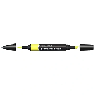 Abbildung von Winsor &amp; Newton 0204206 BrushMarker (Für Zeichnungen, Kalligraphie, Design und Layouts, streifenfreies Zeichnen mit Keil Pinselspitze) zitrone