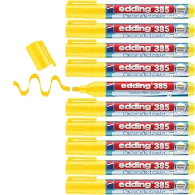 Abbildung von edding 385 Flipchart Effektmarker gelb 10er Pack flexible Pinselspitze 1 5 mm Marker zum Hervorheben, Schattieren und Markieren auf Flipchartpapier blutet nicht aus trocknet