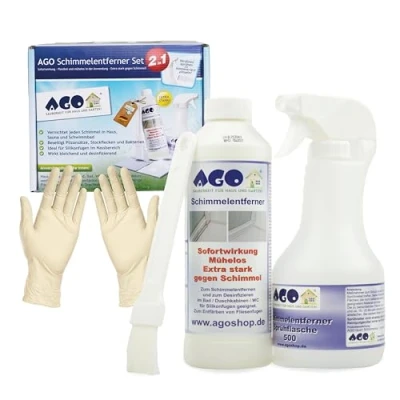 Abbildung von AGO Schimmelentferner Set 2in1 Haushaltshelfer gegen Schimmel, Stockflecken und Bakterien an der Wand, im Bad, &amp; in Sauna Anti Schimmel Bleichmittel für Dusche, Silikonfugen, Vorhänge