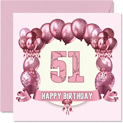 Abbildung von Stuff4 Fun 51st Birthday Cards for Woman Balloons Happy Card Dad Mum Grandad Nanny Grandma Uncle Auntie Cousin Friend, 145mm x Greeting Cards,