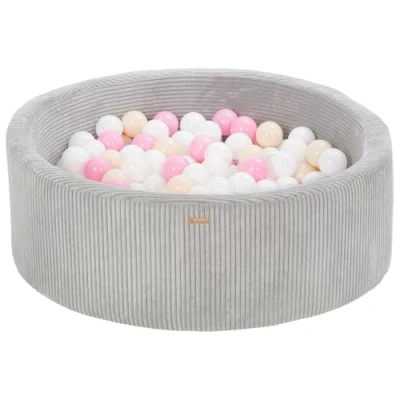 Abbildung von Bällebad Bällepool Bällebecken Spielbecken Kordsamt Bezug 300 Bälle rund ⌀90 cm (Farbe des Pools/der Bälle: grau/weiß, rosa, cappuccinofarben)
