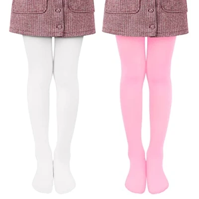 Abbildung von Libella 2er Pack Ballett Strumpfhose für Mädchen Tanzstrumpfhose mit Fuß 80 DEN Blickdicht Mikrofaser Farbig 27251 Weiß Pink 134 140