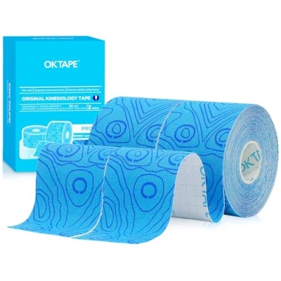 Abbildung von OK Tape Kinesiologie (5cm x 5m) Wasserfestes Hautfreundliche elastisches Kinesiotape für Knieschmerzen, Ellenbogen und Schulter (2 Rollen,Blau)