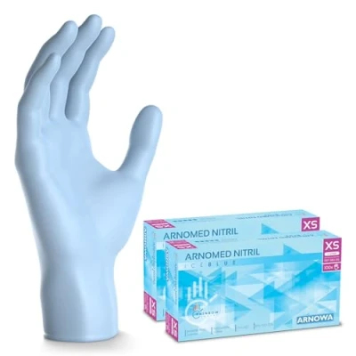 Abbildung von 200x ARNOMED Einweghandschuhe Hellblau (2x100 Stück), Einmalhandschuhe XS, Nitril Handschuhe Einweg, Nitrilhandschuhe puderfrei, Gummihandschuhe Schutz in S, M, L, XL