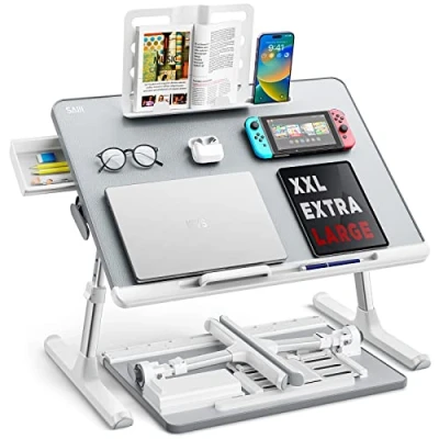 Abbildung von Saiji Laptop Bett Tablett, Verstellbarer Betttisch, klappbarer Ständer mit Schublade, zum Essen, Arbeiten, Schreiben, Spielen, Zeichnen