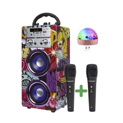 Abbildung von Dynamic Karaoke Maschine, tragbarer Lautsprecher mit 2 Mikrofonen, Bluetooth Lautsprecher, USB Licht inklusive, und SD Kartenleser, exklusives Design, originelles Geschenk (025 12 Licht)
