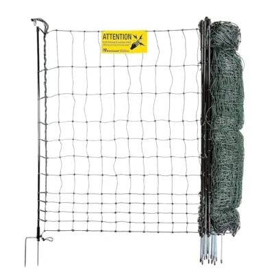 Abbildung von horizont strongLine Hühnerzaun 50m, 120cm Geflügelzaun mit Strom 15 Fiberglaspfähle Doppelspitze Geflügelnetz, mobiler Zaun für Hühner, flexibler