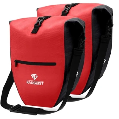 Abbildung von RADGEIST Fahrradtaschen für Gepäckträger Set Fahrrad Gepäckträgertasche Umhängetasche wasserdicht 23 28L rot 2 Stück