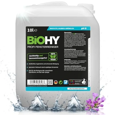 Abbildung von BiOHY Profi Fensterreiniger (10 Liter Kanister) Glasreiniger Konzentrat für Fenstersauger geeignet streifenfreie Reinigung von Glas , Fenster &amp; Spiegelflächen ideal Haushalt Auto