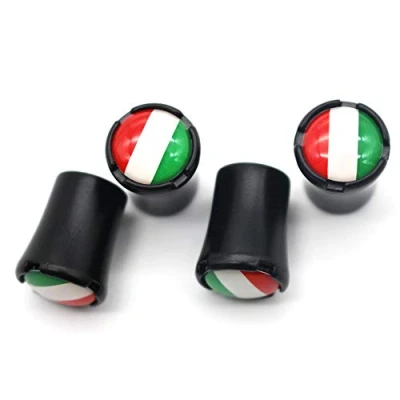 Abbildung von 4 Teile/Satz Zink Legierung Italien Nationalflagge Reifen Ventilschaftkappe Radschaft Luftventilkappen für Auto Autos (Schwarz)
