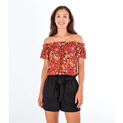 Abbildung von Hurley Damen Off Shoulder Top Shirt, Retro Blumen, S