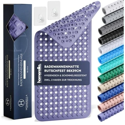 Abbildung von Homerella Badematte rutschfest Hautsensitiv 88x39cm, INKL. AUFHÄNGUNG, Antirutschmatte Badewanne BPA frei, Duschmatte schimmelresistent &amp; maschinenwaschbar