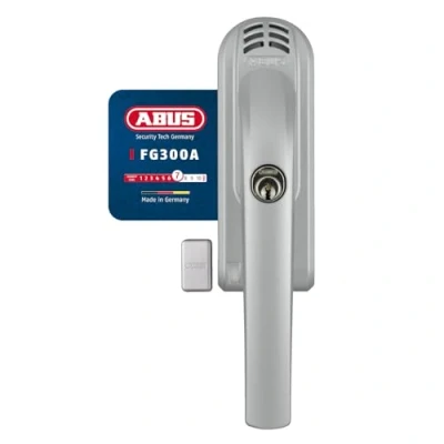 Abbildung von ABUS Abschließbarer Fenstergriff FG300A AL0145 Fensterknauf mit Druckzylinder und Alarmfunktion, gleichschließend Sicherheitslevel 7 71905 Silber