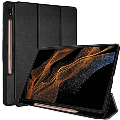 Abbildung von TECHGEAR Hülle Kompatibel mit Samsung Galaxy Tab S9 Ultra 14,6 Zoll (SM X910 / SM X916), Dünn Ständer und Auto Schlaf/Wach Funktion, Slim Pu Leder Smart Case 2023, Schwarz