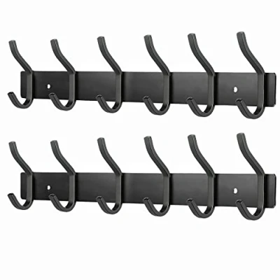Abbildung von MEIJO Garderobenhaken Edelstahl, Hakenleiste Kleiderhaken Wand mit 6 Haken, Garderobe Garderobenleiste Wandgarderobe für Schlafzimmer Bad Küche (Schwarz, Haken 2 Stück)