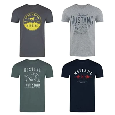 Abbildung von MUSTANG Tshirt Herren Baumwolle Regular Fit 4er Pack Set Rundhals Kurzarm Sommer Tee Shirt Logoprint 3XL, Größe:3XL, Farbe:Pack 15