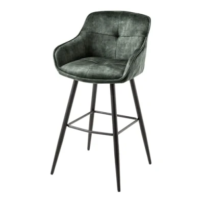 Abbildung von riess ambiente Barhocker EUPHORIA grün / schwarz (Einzelartikel, 1 St), Esszimmer · Samt Edelstahl mit Lehne Tresenstuhl Barock Design
