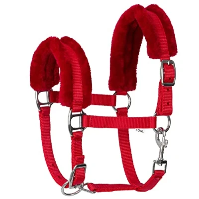 Abbildung von Start FoalMink Fohlenhalfter Weiches, Verstellbares Ponyhalfter mit Kunstfell Komfortables und Langlebiges Halfter für Fohlen &amp; Ponys Ideal Stall, Weide Training (Foal, Rot)