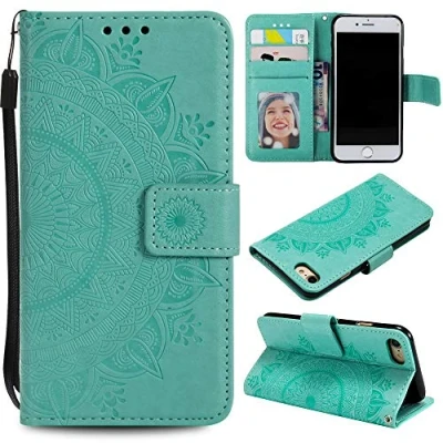 Abbildung von CoverKingz Handy Hülle kompatibel mit iPhone 7/8/SE [2020/2022] Handyhülle Kartenfach Bookcover Case Tasche klappbar Motiv Mandala Grün