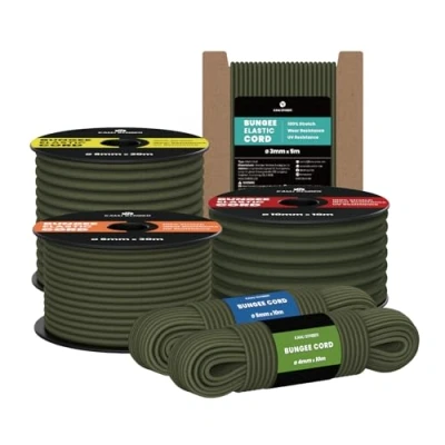 Abbildung von Kamu Synber Gummiseil 3mm x 10m Expanderseil Spanngummi Spannseil Gummischnur für Anhänger, Sonnensegel, Plane UV Beständig Wetterfest Armeegrün