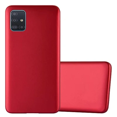 Abbildung von Cadorabo Hülle kompatibel mit Samsung Galaxy A51 5G Schutzhülle TPU Silikon Case Metallic Design Slim Kratzfest Weiche Gummi Rundumschutz für in Rot