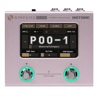 Abbildung von Hotone Gitarre Bass Multi Effekte Prozessor Touchscreen Amp Modellierung IR Cabinets Simulation Language Stereo OTG USB Audio Interface Ampero Mini (Purple Taro)
