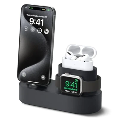 Abbildung von elago 3 in 1 Ladestation kompatibel mit Apple Produkten, Watch Series 10/9/8/7/6/SE/5/4/3/2/1/SE, AirPods Pro 2/1, 3/2/1 und Allen iPhone Modellen [Originalkabel erforderlich]