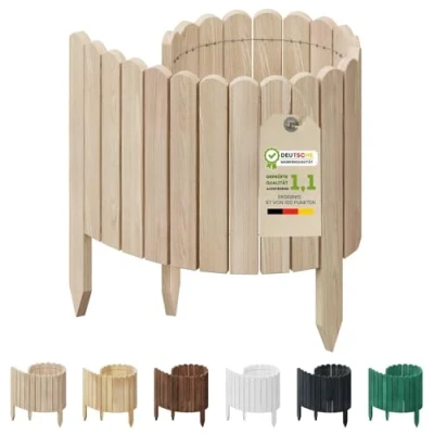 Abbildung von Floranica Rollborder Flexibler Holzzaun 100 x 40 cm Unbehandelt Beeteinfassung Deko für Gartenzaun Rasenkante Umzäunung Rasenflächen Hochbeete Garten