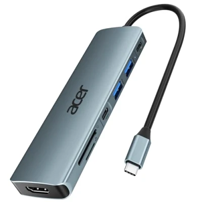 Abbildung von acer USB C HUB Docking Station, 7IN1 auf 4K HDMI, 2xUSB 3.0, 1x 5Gbps, 100W PD, SD/TF Katenleser, Aluminium Multiport Adapter für iPhone 15/16 Serie,MacBook/iPad Pro/Air,S24,Surface usw.